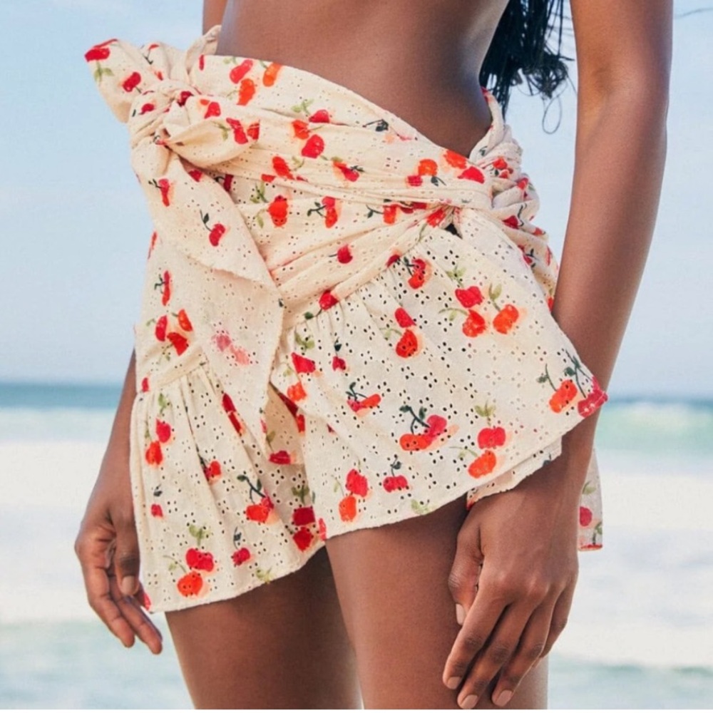 Farm Rio Pitanga Cream Cherry Eyelet Ruffles Coverup - Picture 2 of 4